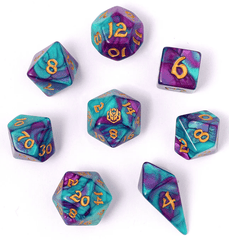 Hymgho Dice: 8 Set Polyhedral Wyrmforged Rollers Rounded Resin Frostbloom HY02001